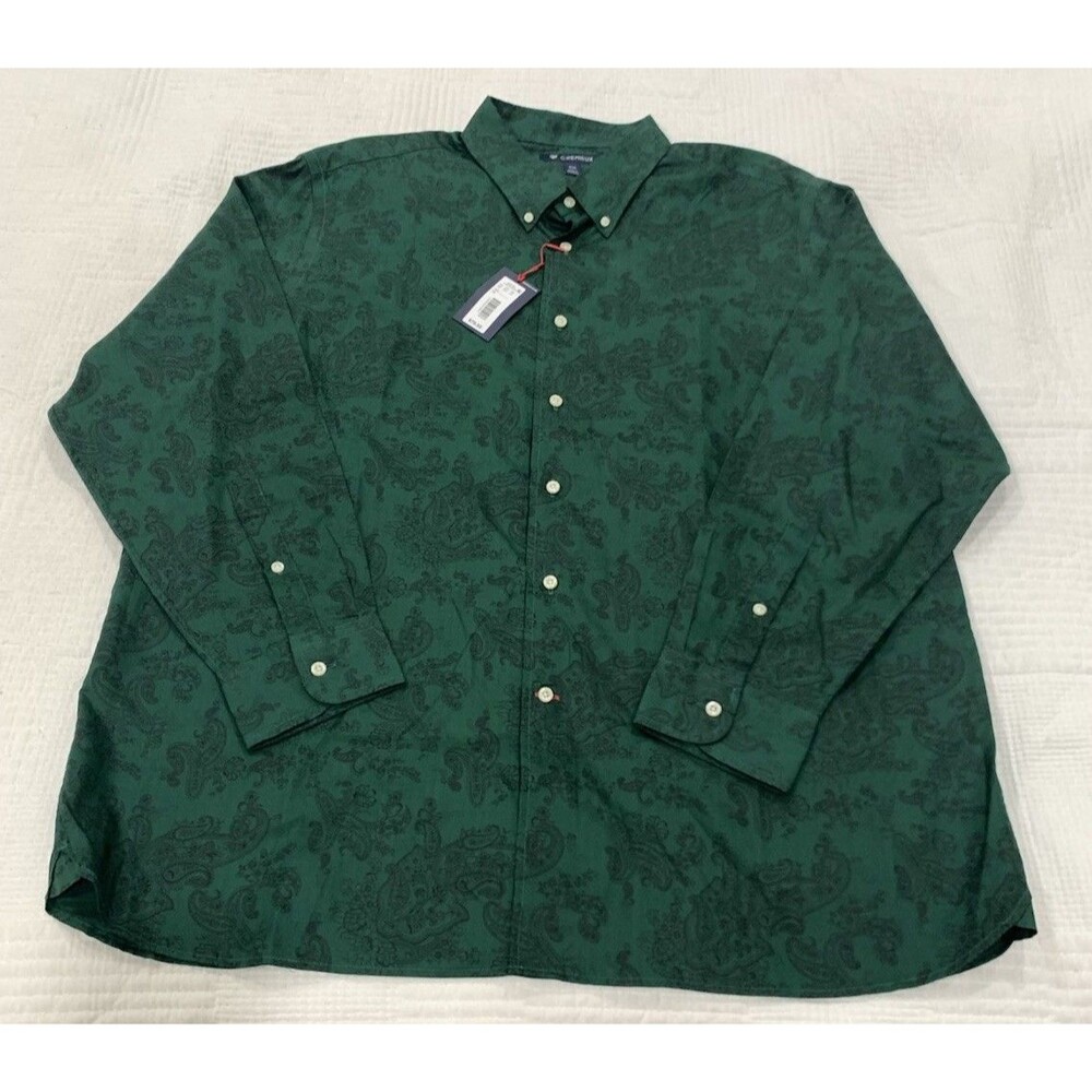 NWT Cremieux Men’s Shirt Top XXL Button 100% Cotton Long Sleeve Paisley Green